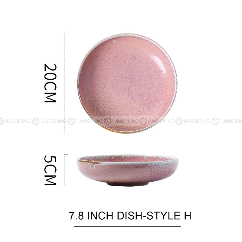Kiln Change Ceramic Round Deep Plate Soup Plate Shallow Bowl Kiln Change Ceramic Round Deep Plate Soup Plate Shallow Bowl