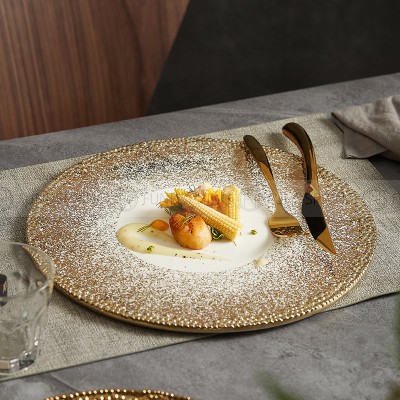 Fafartc Gypsophila Series Dinnerware Ceramic Dining Plate Flat Plate Gold-white Shallow Bowl