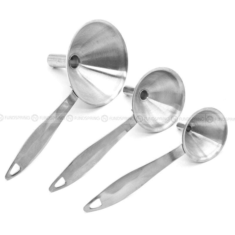 Stainless Steel Oil Leakage with Handle Cone Funnel Set of 3 Pcs Stainless Steel Oil Leakage with Handle Cone Funnel Set of 3 Pcs