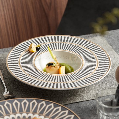 Nordic Straw Hat Plate Weiss Series Ceramic Soup Plate Shallow Bowl White/Grey/Gold 11" Nordic Straw Hat Plate Weiss Series Ceramic Soup Plate Shallow Bowl White/Grey/Gold 11"