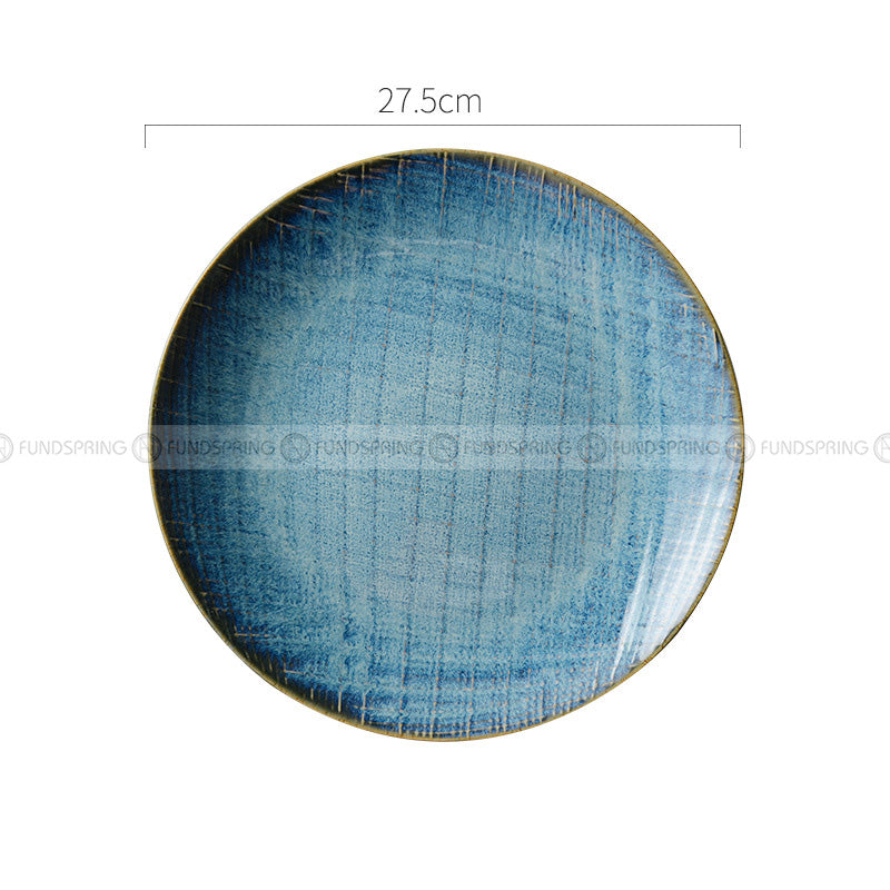 Denim Blue Dinner Plate Kiln Changed Ceramic Dinnerware Set of 4 Denim Blue Dinner Plate Kiln Changed Ceramic Dinnerware Set of 4