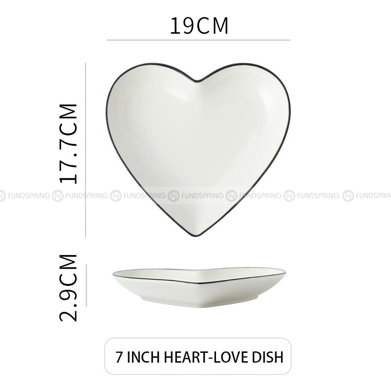 White Ceramic Tableware Irregular Shape Dinnerware Black Rim Plate White Ceramic Tableware Irregular Shape Dinnerware Black Rim Plate