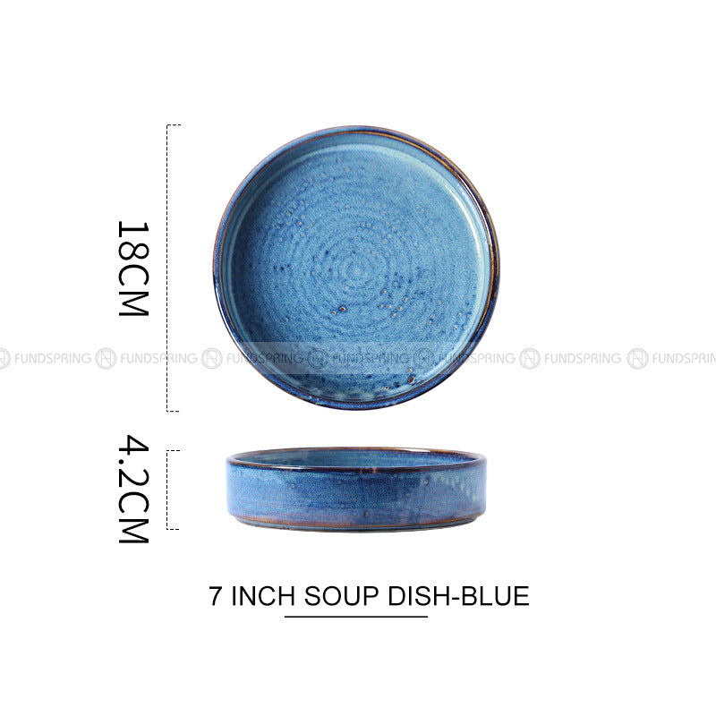 Japanese Vintage Dinnerware Ceramic Kiln Change Flat Dinning Plate Japanese Vintage Dinnerware Ceramic Kiln Change Flat Dinning Plate