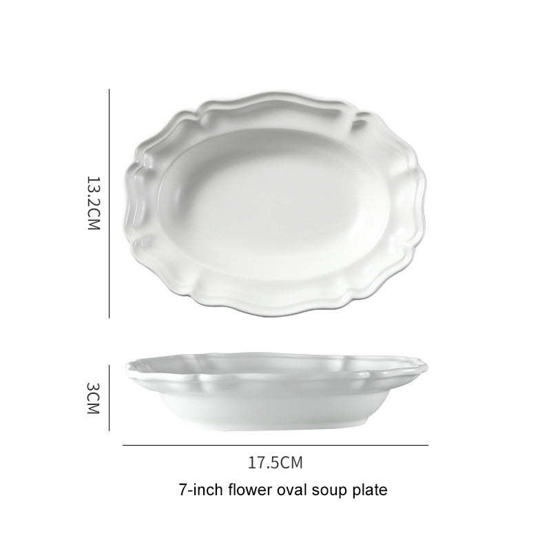 Pure White Flower Edge Ceramic Lace Dinnerware Set - Bowl and Soup Plate Pure White Flower Edge Ceramic Lace Dinnerware Set - Bowl and Soup Plate