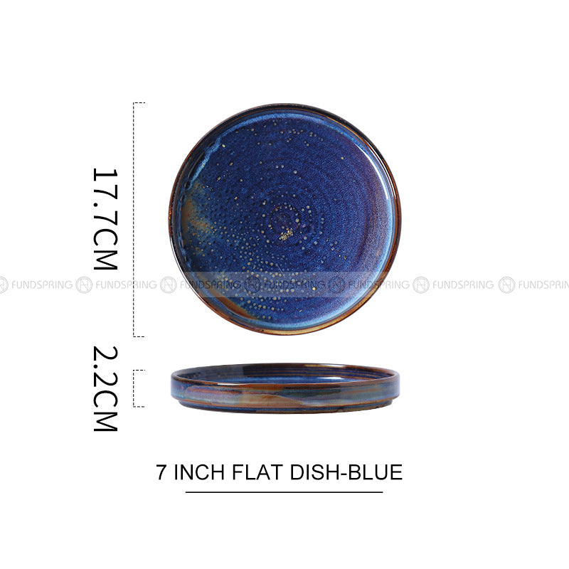Japanese Vintage Dinnerware Ceramic Kiln Change Flat Dinning Plate Japanese Vintage Dinnerware Ceramic Kiln Change Flat Dinning Plate