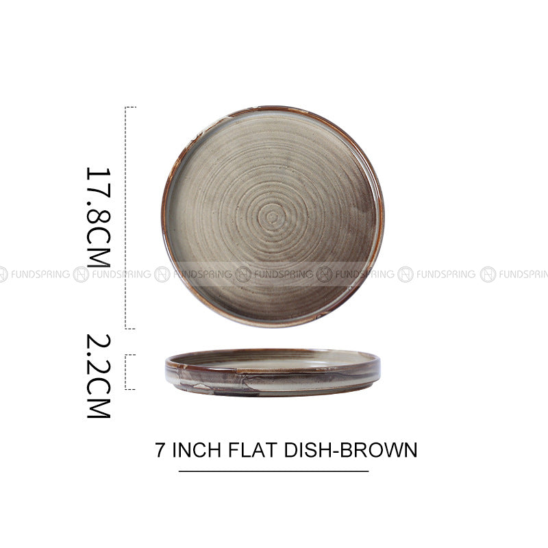 Japanese Vintage Dinnerware Ceramic Kiln Change Flat Dinning Plate Japanese Vintage Dinnerware Ceramic Kiln Change Flat Dinning Plate