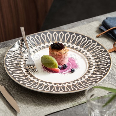 Nordic White-grey-gold Dinner Plate Weiss Series Ceramic Electroplating Shallow Plate Nordic White-grey-gold Dinner Plate Weiss Series Ceramic Electroplating Shallow Plate