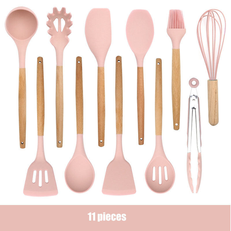 Sophisticated Silicone Kitchenware Set with Wooden Handles for Culinary Excellence Sophisticated Silicone Kitchenware Set with Wooden Handles for Culinary Excellence