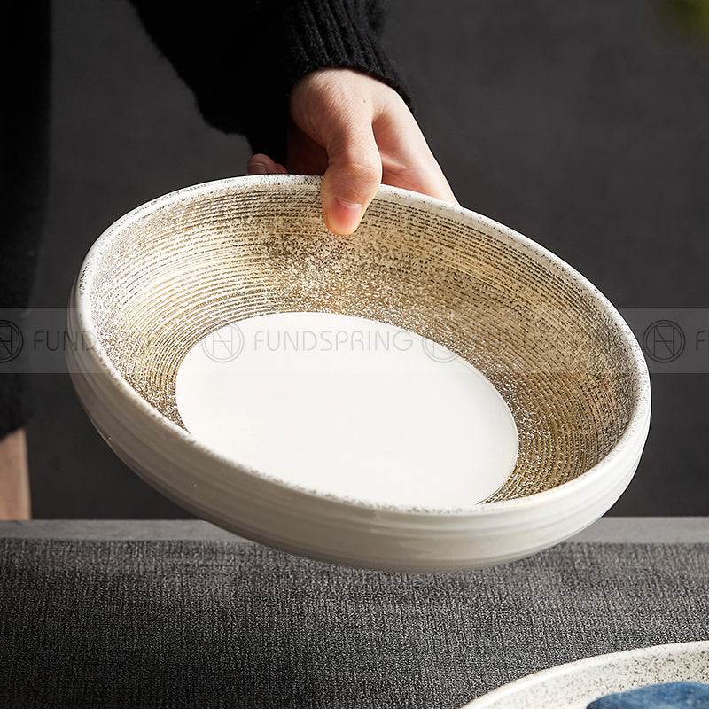 Designer Dinnerware Weiss Series Ceramic White/Golden Bowls Plates Designer Dinnerware Weiss Series Ceramic White/Golden Bowls Plates