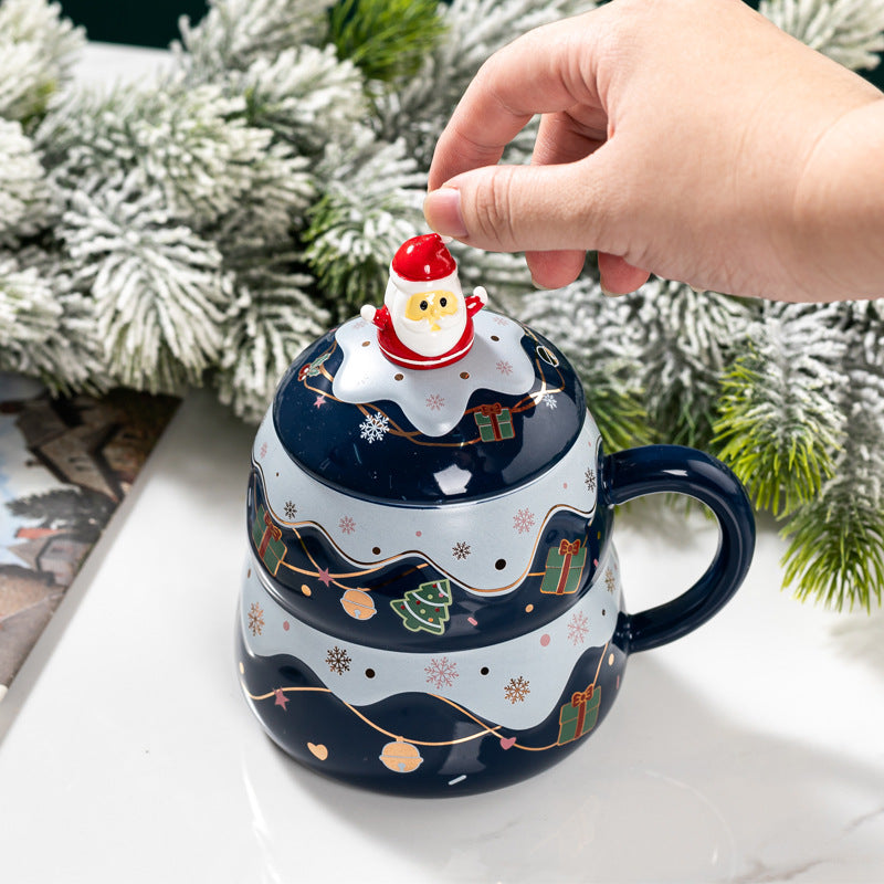 Ceramic Christmas Tree Mug Set with Lid and Spoon - Festive Household Coffee Cup Gift Ceramic Christmas Tree Mug Set with Lid and Spoon - Festive Household Coffee Cup Gift