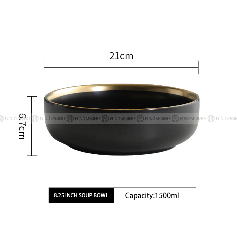 Simplicity Ceramic Tableware Black White With Gold Rim Plates Bowls Simplicity Ceramic Tableware Black White With Gold Rim Plates Bowls