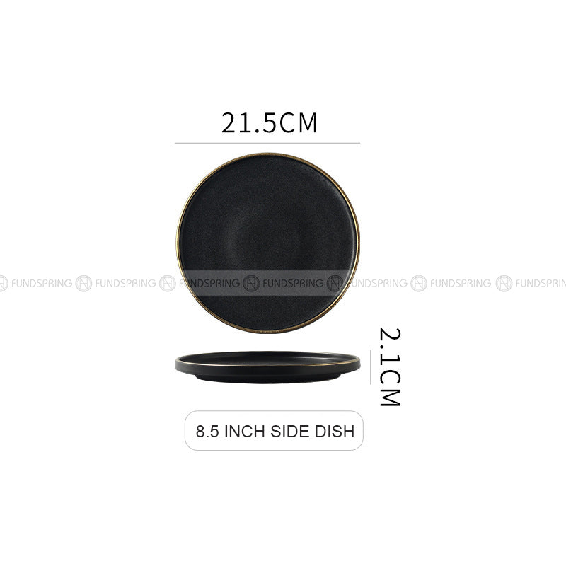 Ceramic Round Plate With Golden Edge Frosted Black Plates Flat Plates Ceramic Round Plate With Golden Edge Frosted Black Plates Flat Plates