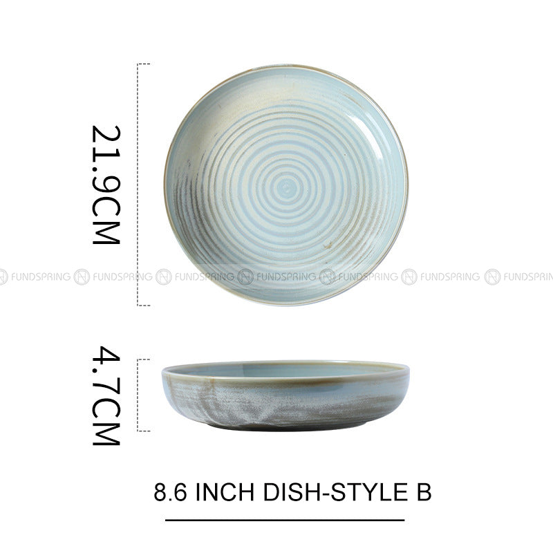 Kiln Change Ceramic Round Deep Plate Soup Plate Shallow Bowl Kiln Change Ceramic Round Deep Plate Soup Plate Shallow Bowl