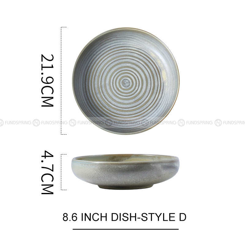 Kiln Change Ceramic Round Deep Plate Soup Plate Shallow Bowl Kiln Change Ceramic Round Deep Plate Soup Plate Shallow Bowl