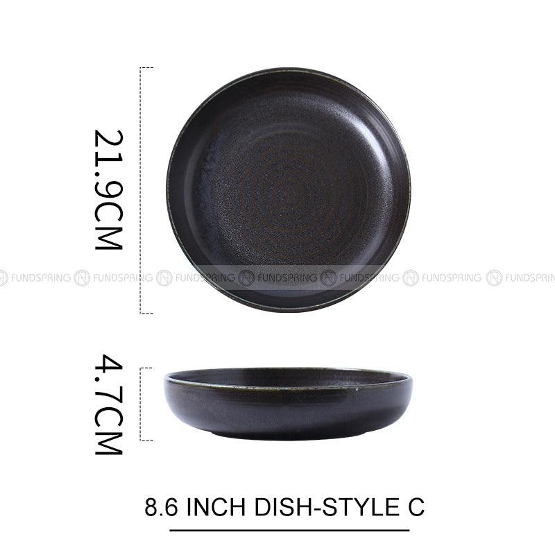 Kiln Change Ceramic Round Deep Plate Soup Plate Shallow Bowl Kiln Change Ceramic Round Deep Plate Soup Plate Shallow Bowl