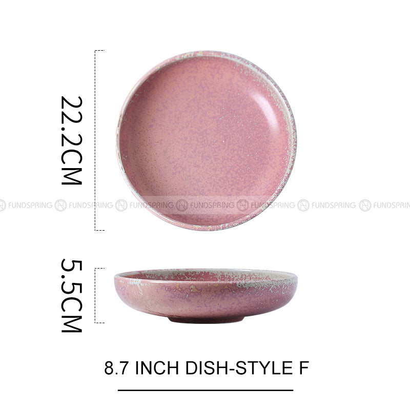 Kiln Change Ceramic Round Deep Plate Soup Plate Shallow Bowl Kiln Change Ceramic Round Deep Plate Soup Plate Shallow Bowl