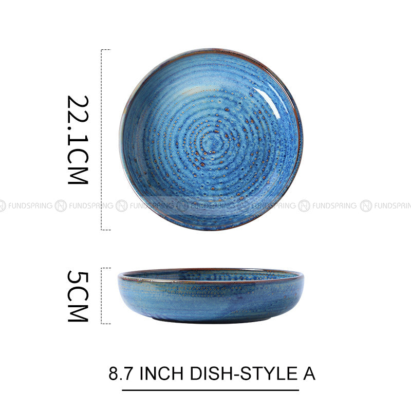 Kiln Change Ceramic Round Deep Plate Soup Plate Shallow Bowl Kiln Change Ceramic Round Deep Plate Soup Plate Shallow Bowl