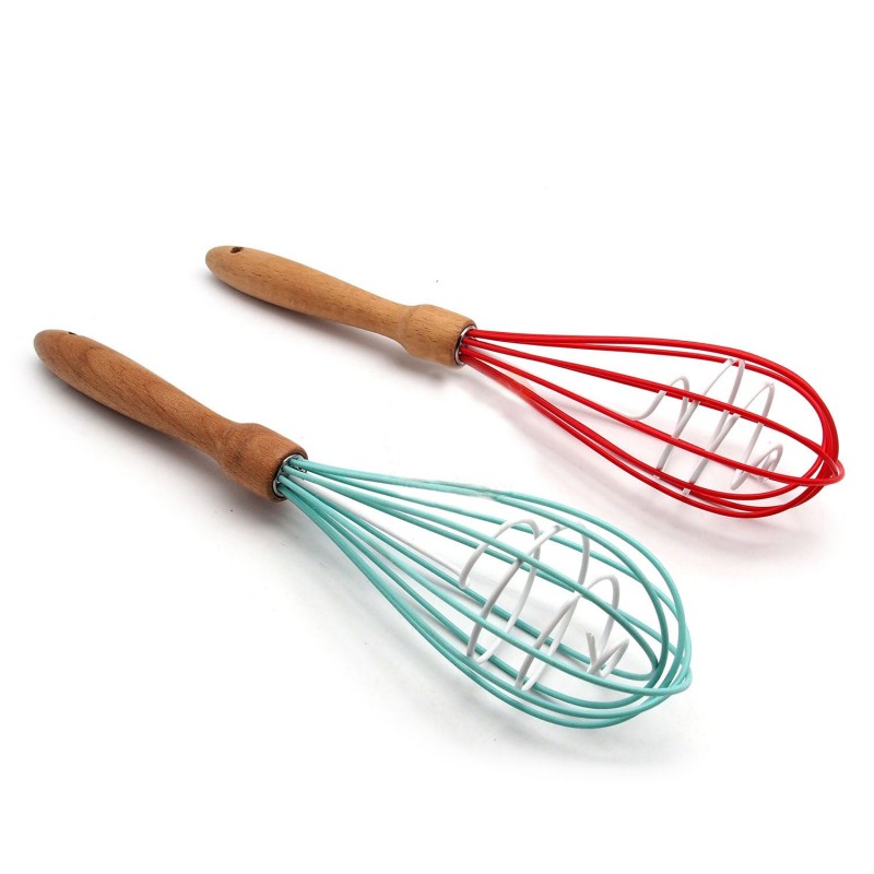 Wooden Handle Silicone Egg Whisk – Hand Blender Coil Milk Frother Wooden Handle Silicone Egg Whisk – Hand Blender Coil Milk Frother