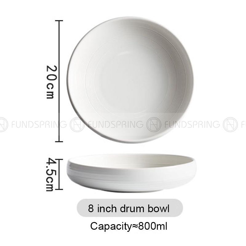 Weiss Series Dinner Ware White Drum Bowl Ceramic Salad Bowl Weiss Series Dinner Ware White Drum Bowl Ceramic Salad Bowl
