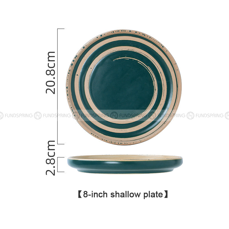 Retro Western Style Ceramic Dinner Plate Set - Creative Dining Table Essentials (8" and 10") Retro Western Style Ceramic Dinner Plate Set - Creative Dining Table Essentials (8" and 10")