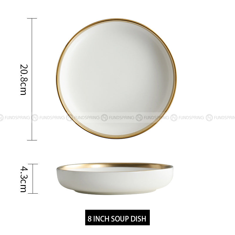 Simplicity Ceramic Tableware Black White With Gold Rim Plates Bowls Simplicity Ceramic Tableware Black White With Gold Rim Plates Bowls