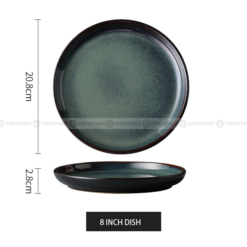 Kiln Change Ceramic Tableware Blue/Green Glaze Bowl Plate Kiln Change Ceramic Tableware Blue/Green Glaze Bowl Plate