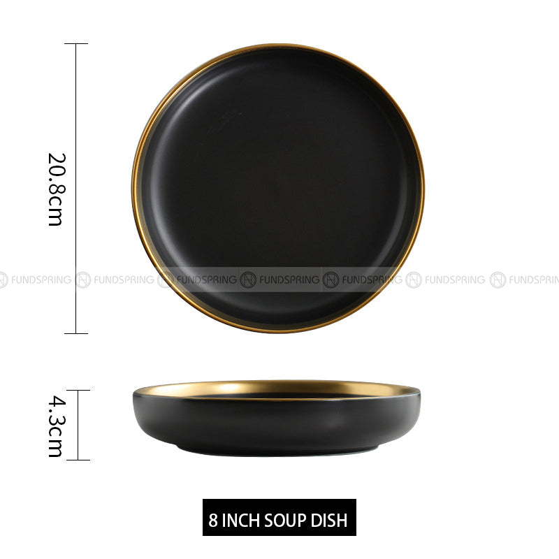 Simplicity Ceramic Tableware Black White With Gold Rim Plates Bowls Simplicity Ceramic Tableware Black White With Gold Rim Plates Bowls