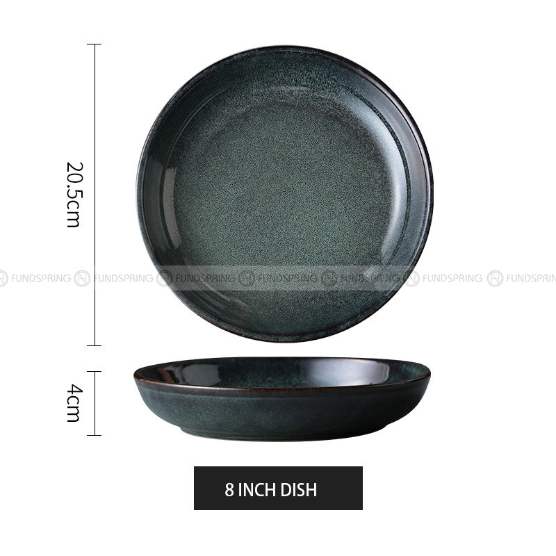 Kiln Change Ceramic Tableware Blue/Green Glaze Bowl Plate Kiln Change Ceramic Tableware Blue/Green Glaze Bowl Plate