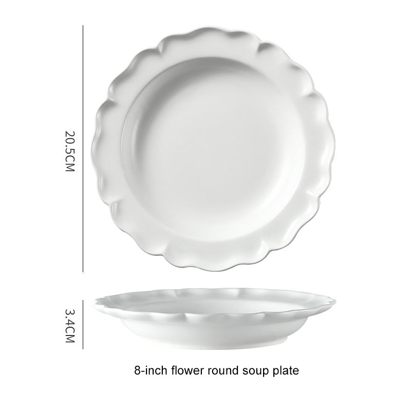 Pure White Flower Edge Ceramic Lace Dinnerware Set - Bowl and Soup Plate Pure White Flower Edge Ceramic Lace Dinnerware Set - Bowl and Soup Plate