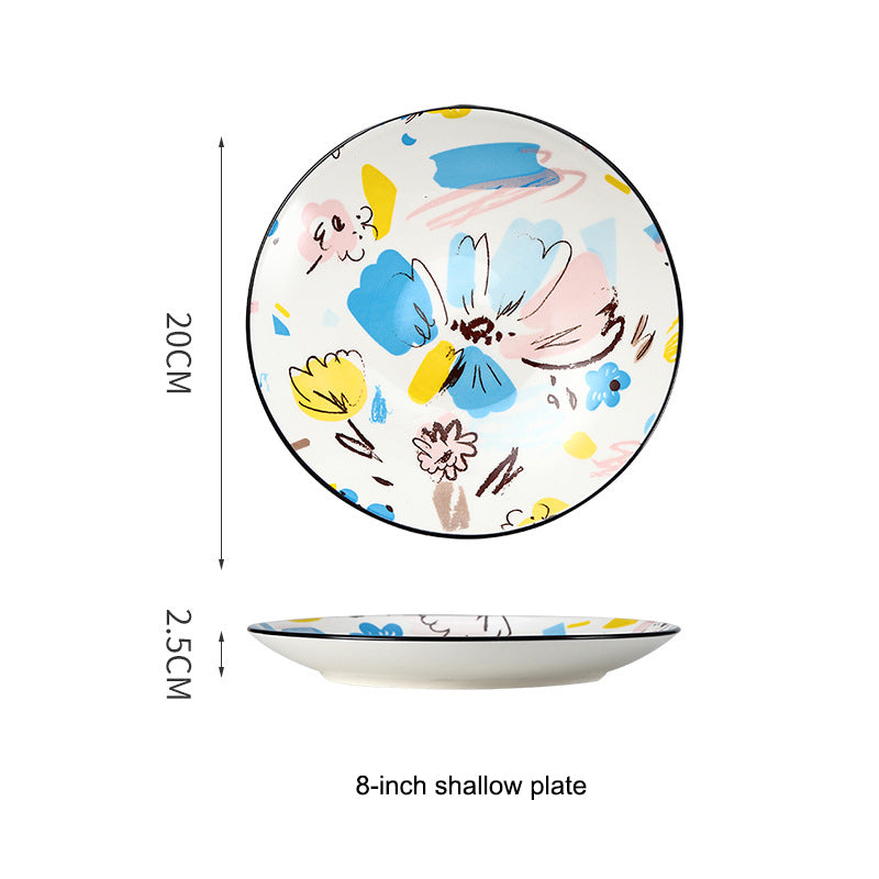 Hand-Drawn Doodle Ceramic Bowls and Plates - Household Dinnerware Hand-Drawn Doodle Ceramic Bowls and Plates - Household Dinnerware