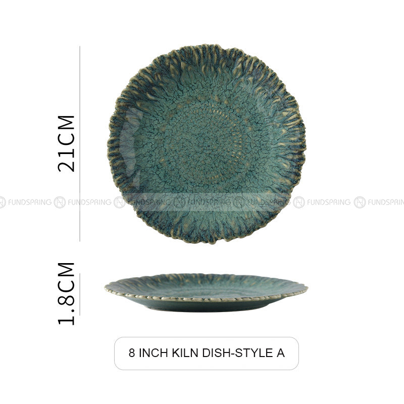 Ceramic Kiln Change Tableware Sunflower Shaped Shallow Flat Plate Ceramic Kiln Change Tableware Sunflower Shaped Shallow Flat Plate