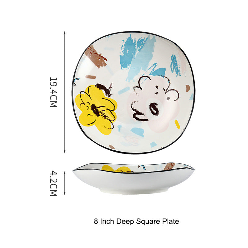 Hand-Drawn Doodle Ceramic Bowls and Plates - Household Dinnerware Hand-Drawn Doodle Ceramic Bowls and Plates - Household Dinnerware