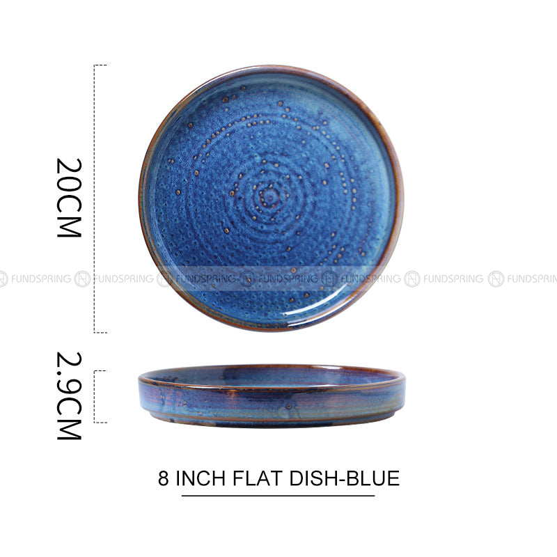 Japanese Vintage Dinnerware Ceramic Kiln Change Flat Dinning Plate Japanese Vintage Dinnerware Ceramic Kiln Change Flat Dinning Plate