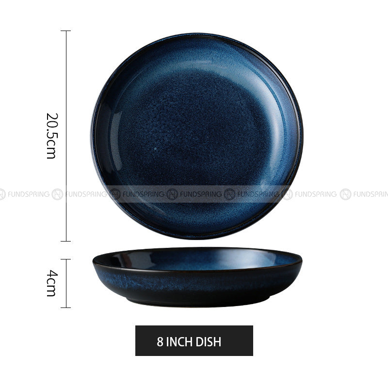 Kiln Change Ceramic Tableware Blue/Green Glaze Bowl Plate Kiln Change Ceramic Tableware Blue/Green Glaze Bowl Plate