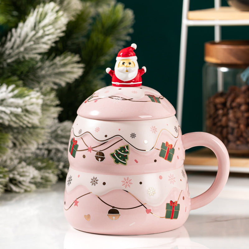 Ceramic Christmas Tree Mug Set with Lid and Spoon - Festive Household Coffee Cup Gift Ceramic Christmas Tree Mug Set with Lid and Spoon - Festive Household Coffee Cup Gift
