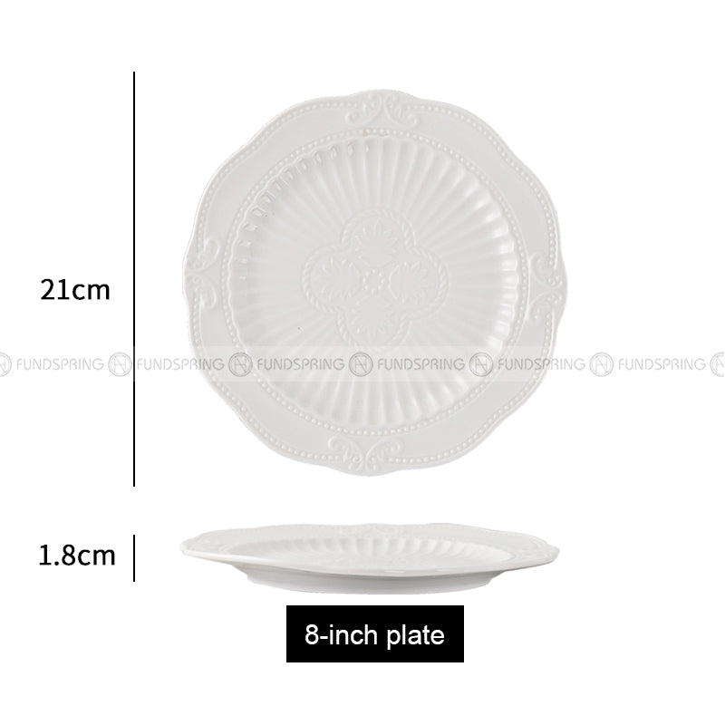Modern Relief White Ceramic Dinner Plates Set of 2 (8" and 10") Modern Relief White Ceramic Dinner Plates Set of 2 (8" and 10")
