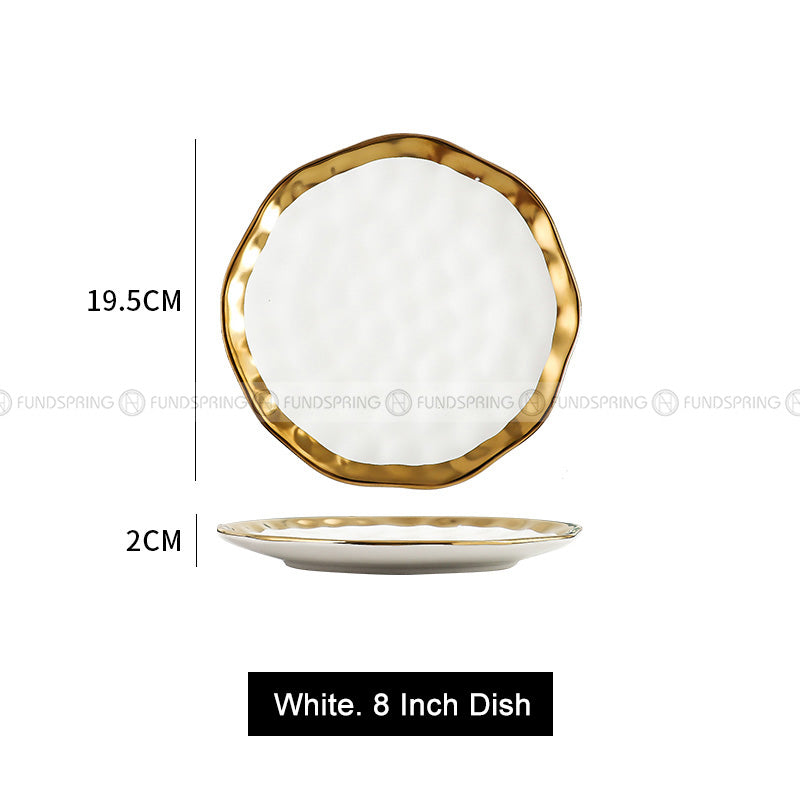 Elegant Ceramic Dinner Plates with Electroplated Gold Rim - Set of 2 (8" and 10") Elegant Ceramic Dinner Plates with Electroplated Gold Rim - Set of 2 (8" and 10")