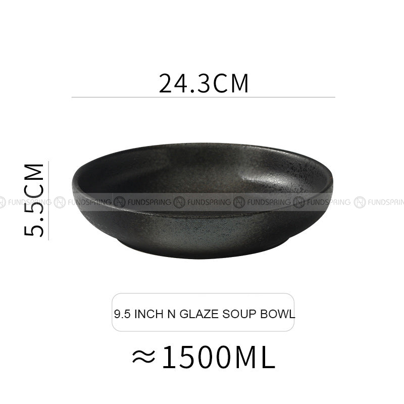 Ceramic Round Serving Bowl Wide Shallow Bowl Black Matte Bowl Ceramic Round Serving Bowl Wide Shallow Bowl Black Matte Bowl
