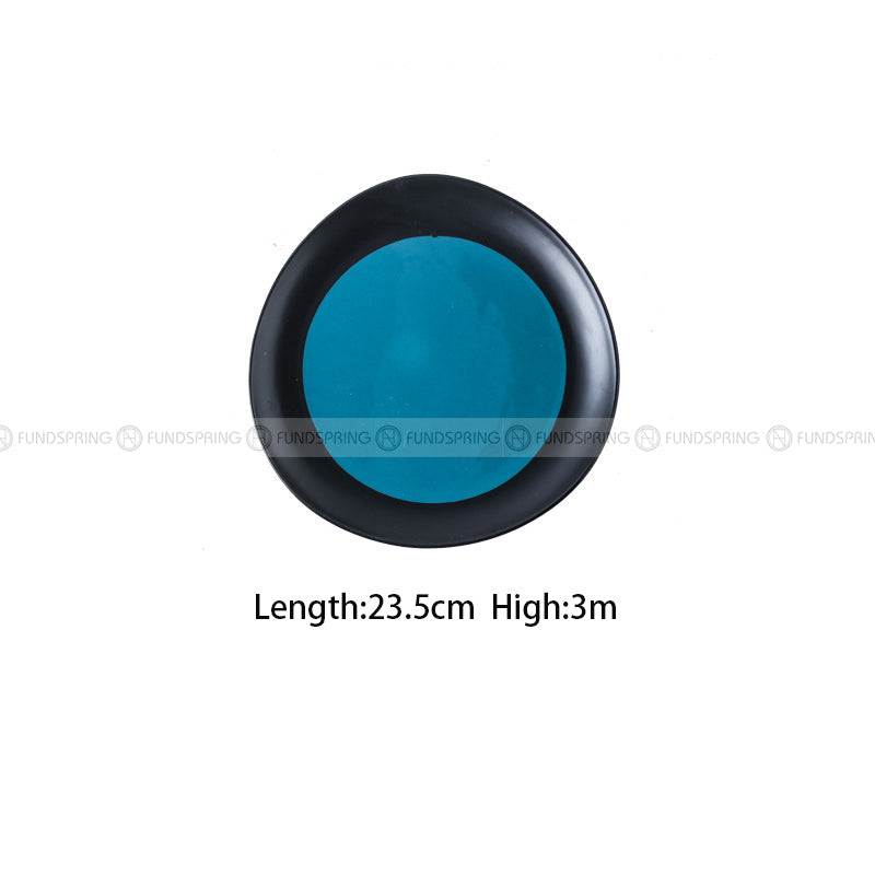 Creative Ceramic Plate Black with Blue Shallow Plate Round/Triangle Plate Platter Creative Ceramic Plate Black with Blue Shallow Plate Round/Triangle Plate Platter