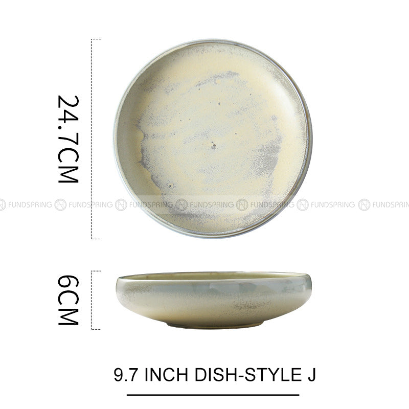 Kiln Change Ceramic Round Deep Plate Soup Plate Shallow Bowl Kiln Change Ceramic Round Deep Plate Soup Plate Shallow Bowl