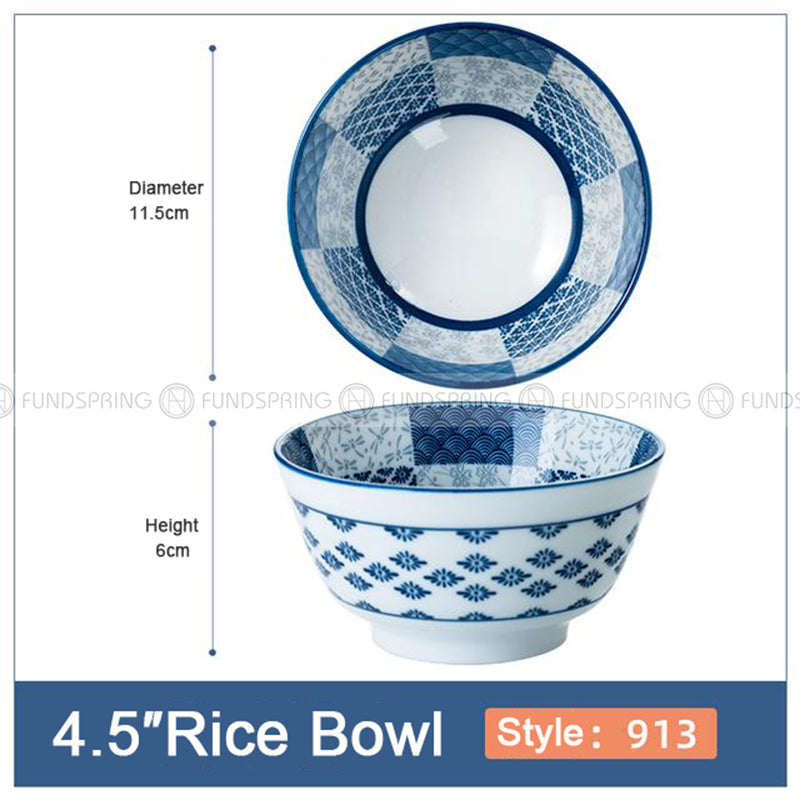 Blue and White Under Glazed Ceramic Bowl Japan Style 4.5" Set of 4 Blue and White Under Glazed Ceramic Bowl Japan Style 4.5" Set of 4