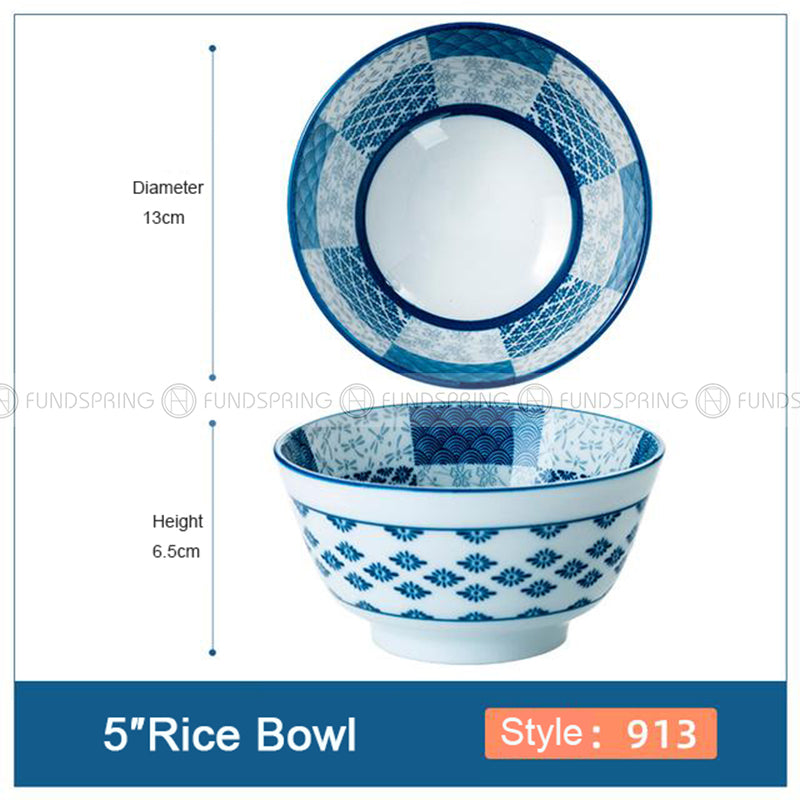 Blue and White Ceramic Bowl Under Glazed Bowl Japan Style 5" Set of 4 Blue and White Ceramic Bowl Under Glazed Bowl Japan Style 5" Set of 4