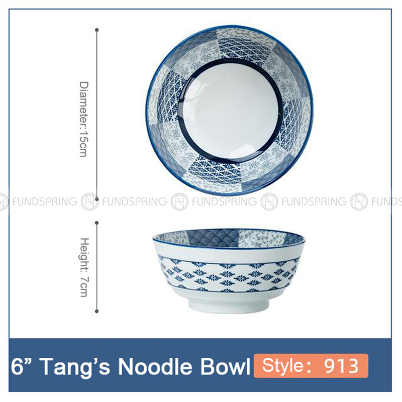 Blue and White Ceramic Bowl Under Glazed Japan Style 6" Bowl Set of 4 Blue and White Ceramic Bowl Under Glazed Japan Style 6" Bowl Set of 4