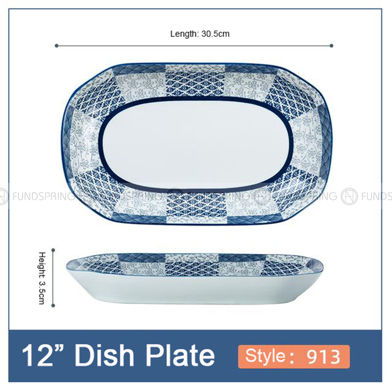 Japanese Blue and White Under-glazed Ceramic Oval Platter 12" Set of 2 Japanese Blue and White Under-glazed Ceramic Oval Platter 12" Set of 2