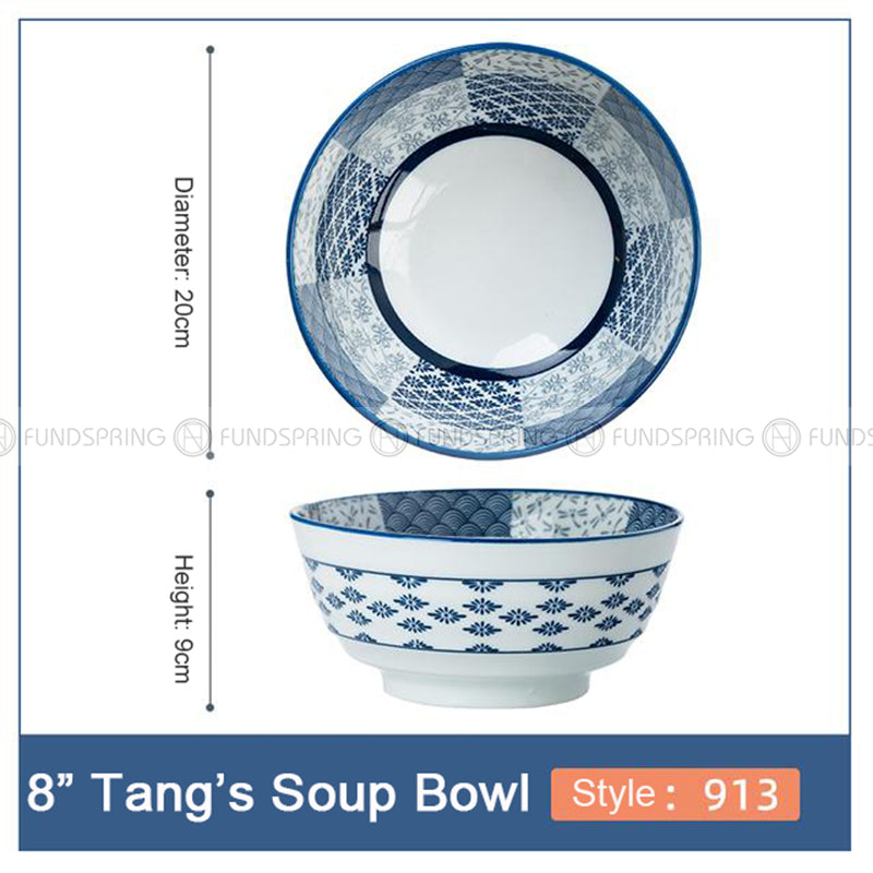 Japanese Blue and White Ceramic Soup Bowl Underglazed 8" Set of 2 Japanese Blue and White Ceramic Soup Bowl Underglazed 8" Set of 2