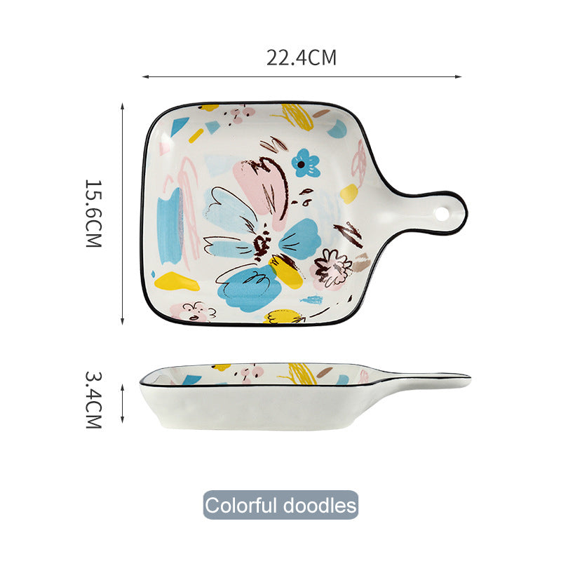 Japanese Style Hand-Painted 9" Deep Baking Plate with Handle – Multicolored Bake Pan Japanese Style Hand-Painted 9" Deep Baking Plate with Handle – Multicolored Bake Pan