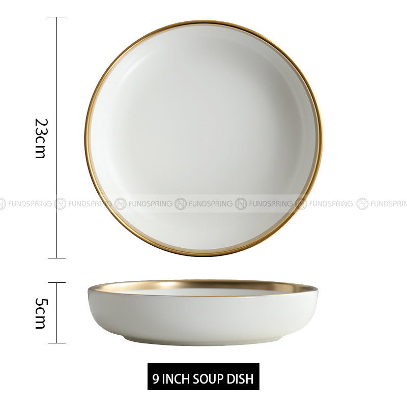 Simplicity Ceramic Tableware Black White With Gold Rim Plates Bowls Simplicity Ceramic Tableware Black White With Gold Rim Plates Bowls