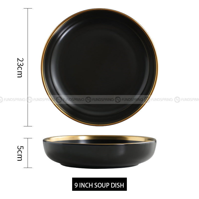 Simplicity Ceramic Tableware Black White With Gold Rim Plates Bowls Simplicity Ceramic Tableware Black White With Gold Rim Plates Bowls