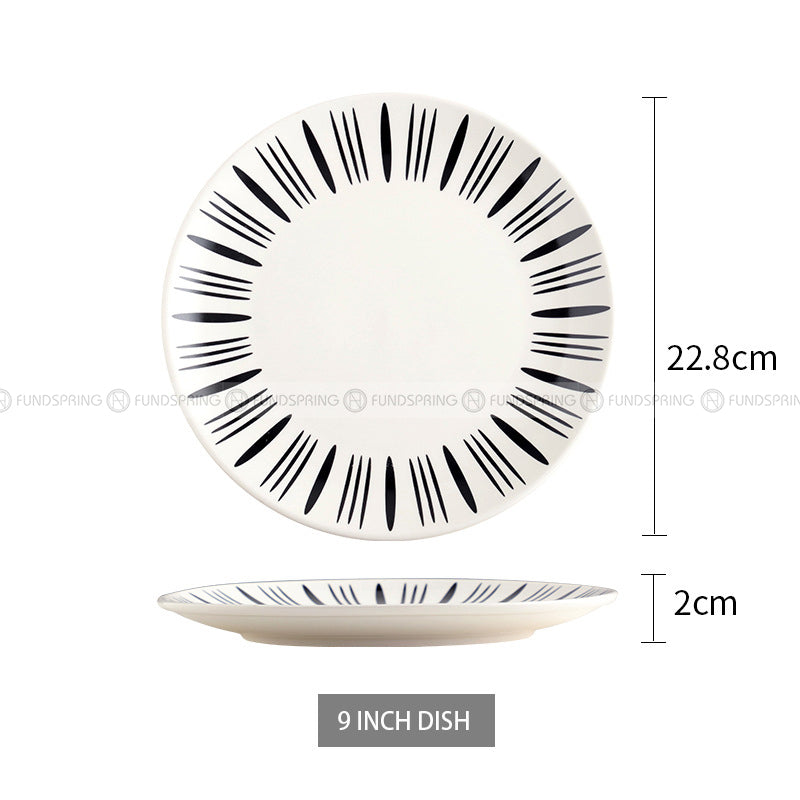 Nordic Ceramic Tableware Simple Line Pattern Disc Snack Dinner Plate Nordic Ceramic Tableware Simple Line Pattern Disc Snack Dinner Plate