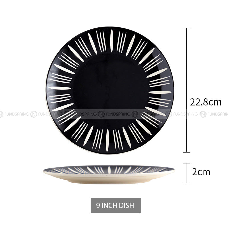 Nordic Ceramic Tableware Simple Line Pattern Disc Snack Dinner Plate Nordic Ceramic Tableware Simple Line Pattern Disc Snack Dinner Plate